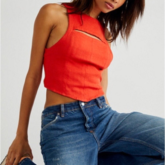 Free People Sneak A Peek Top Red Smocked Cutout Sleeveless Blouse New S
B2 - Picture 5 of 5